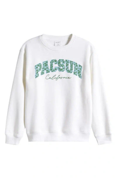 Pacsun Kids' Floral Logo Crewneck Sweatshirt In Bright White