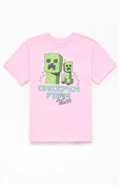 Pacsun Kids Minecraft Creeper Farm T-shirt In Pink