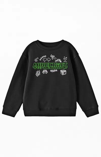 Pacsun Kids Minecraft Doodle Logo Crew Neck Sweatshirt In Black