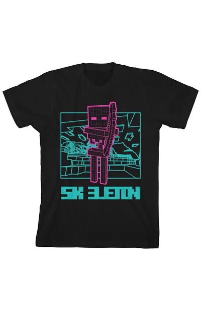 Pacsun Kids Minecraft Neon Pink Skeleton T-shirt In Black