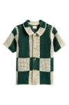 Pacsun Kids' Spence Checkered Open Knit Camp Shirt In Green