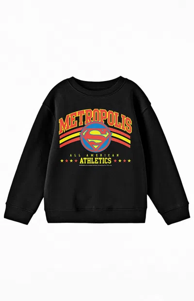 Pacsun Kids Superman Metropolis Crew Neck Sweatshirt In Black