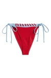 Pacsun Lace-up Side Tie Bikini Bottoms In Ester Red/denim