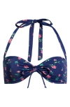 Pacsun Layla Tie Front Halter Bikini Top In Navy Grounded Floral