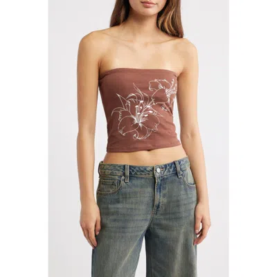 Pacsun Lily Graphic Tube Top In Brown