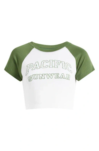 Pacsun Logo Outline Raglan Sleeve Crop T-shirt In Bright White