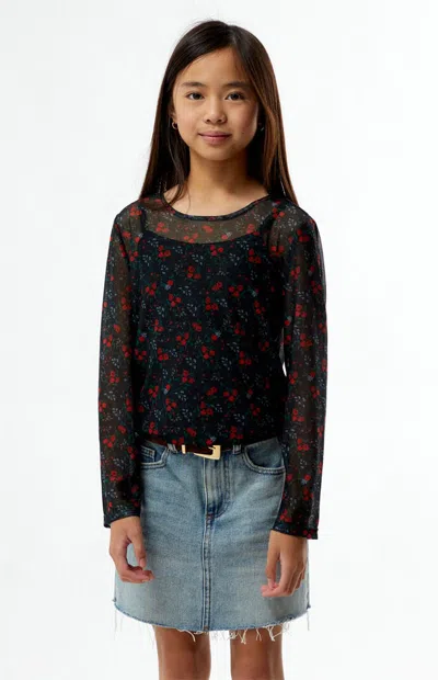 Pacsun Kids' Long Sleeve Mesh Top In Black In Multi