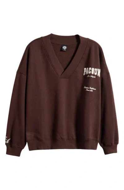 Pacsun Los Angeles Embroidered Fleece Sweatshirt In Coffee Bean