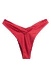 Pacsun Lotus Metallic Shirred V-cut Bikini Bottoms In Red