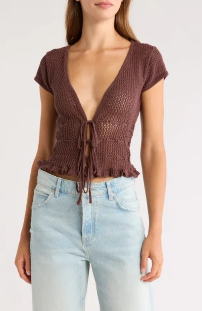 Pacsun Madeline Open Stitch Tie Front Cotton Top