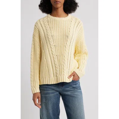 Pacsun Magnolia Oversize Cable Stitch Cotton Sweater In Yellow