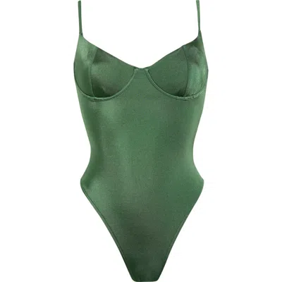 Pacsun Malia Shine Underwire One-piece Swimsuit In Green