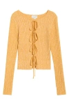 Pacsun Margot Tie Front Rib Sweater In Yellow