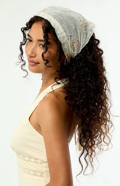 Pacsun Marina Beaded Headscarf In Cream In White