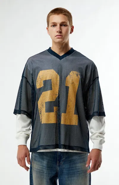 Pacsun Men's 21 Mesh Jersey 2fer Long Sleeve T-shirt In Black In Blue
