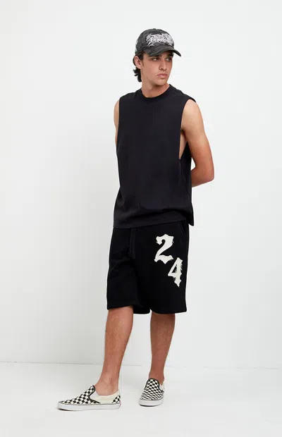 Pacsun Men's 24 Applique Fleece Baggy Sweat Shorts In Black