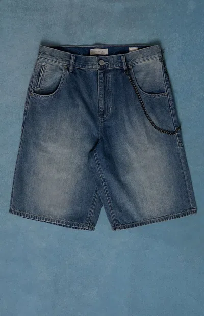Pacsun Men's Austin Extreme Baggy Denim Shorts Chain Medium Blue In Medium Indigo