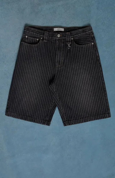 Pacsun Men's Austin Extreme Baggy Denim Shorts Pinstripe Washed Black