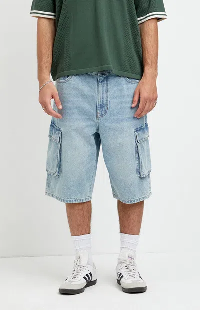 Pacsun Men's Austin Extreme Baggy Jean Shorts Cargo Light Blue In Medium Indigo