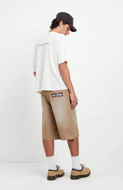 Pacsun Men's Austin Extreme Baggy Jean Shorts Patch Carpenter Tan In Brown