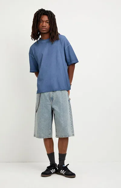 Pacsun Men's Austin Extreme Baggy Jean Shorts Textured Slub Light Blue In Light Indigo
