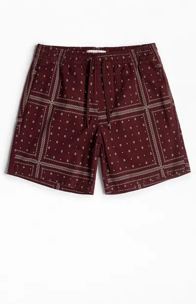 Pacsun Men's Bandana Printed Volley Shorts In Magenta In Red