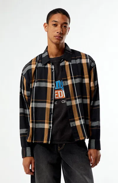 Pacsun Men's Black And Tan Long Sleeve Classic Flannel Shirt In Black/tan