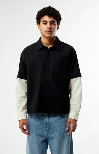 Pacsun Men's Black & White 2fer Long Sleeve Shirt In Multi