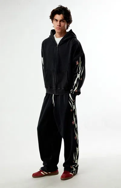Pacsun Men's Black Flame Star Fleece Baggy Sweatpants