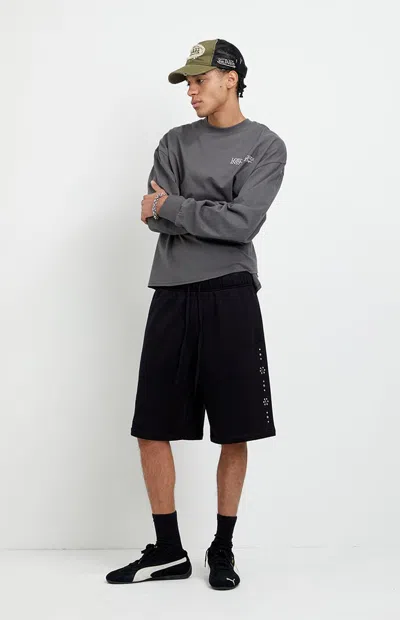 Pacsun Men's Black Studded Fleece Baggy Sweat Shorts
