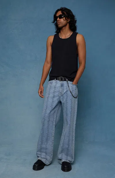 Pacsun Men's Blake Extreme Baggy Jeans Graphic Light Blue In Gray In Black