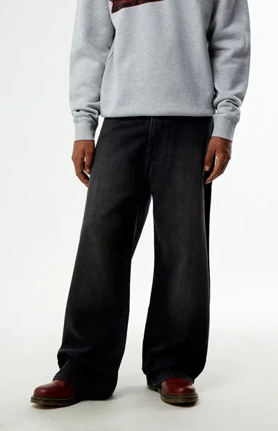 Pacsun Men's Blake Extreme Baggy Jeans Plaid Washed Dark Gray In Black