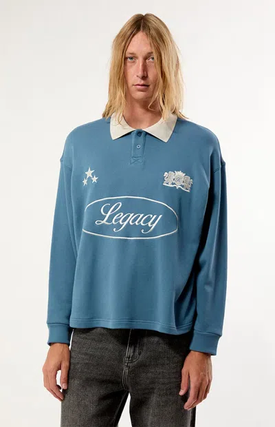 Pacsun Men's Blue Legacy Long Sleeve Rugby Polo Shirt