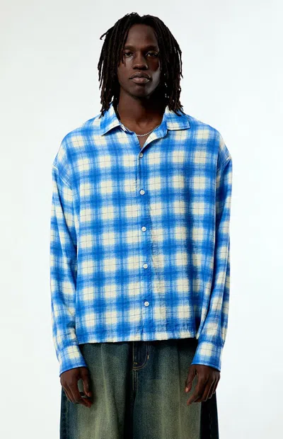 Pacsun Men's Blue Plaid Sandy Long Sleeve Shirt