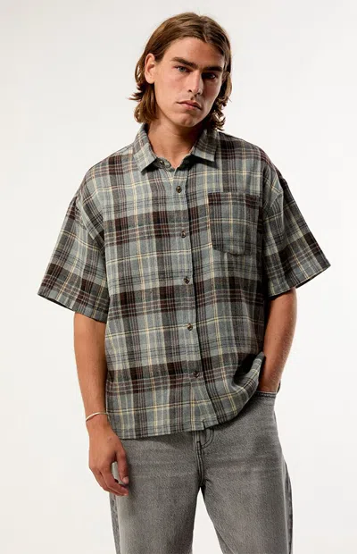 Pacsun Men's Blue Plaid Woven Flannel Shirt In Gray In Brown