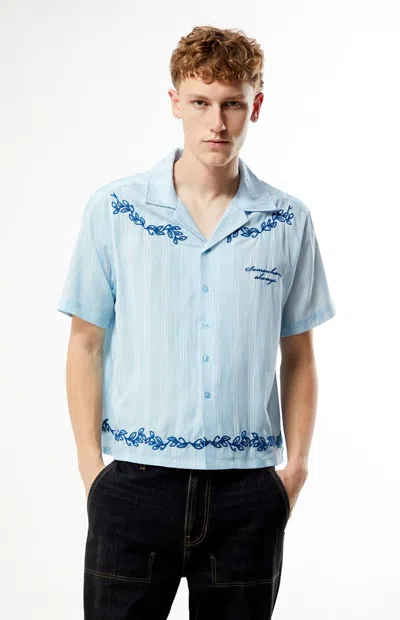 Pacsun Men's Blue Somewhere Always Striped Camp Shirt