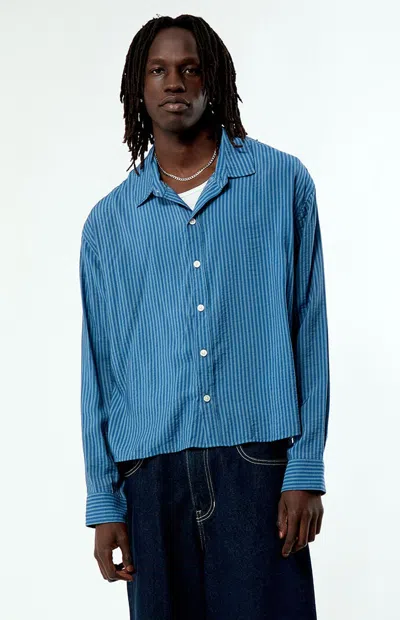 Pacsun Men's Blue Striped Boxy Long Sleeve Shirt