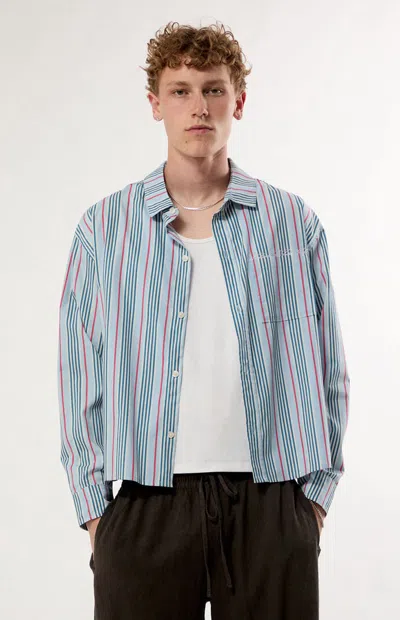 Pacsun Men's Blue Striped Noto Long Sleeve Cropped Shirt
