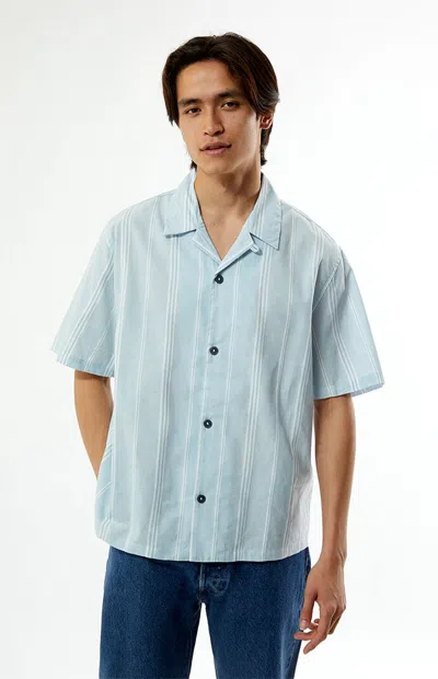 Pacsun Men's Blue Striped Oversized Camp Shirt
