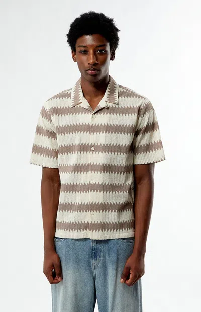 Pacsun Men's Brown & Cream Textured Oversized Resort Camp Shirt