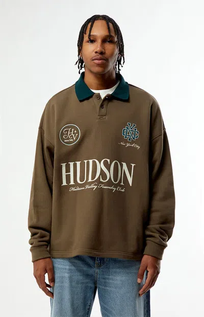 Pacsun Men's Brown Hudson Long Sleeve Rugby Polo Shirt