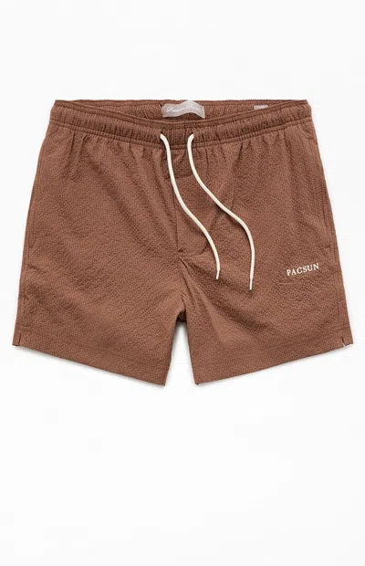 Pacsun Men's Brown Seersucker 4.5" Swim Trunks