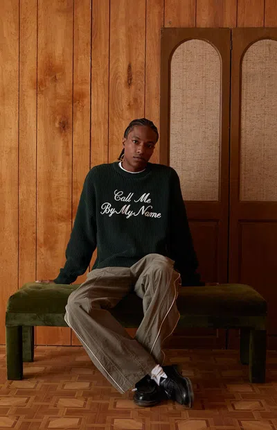 Pacsun Men's Call Me By My Name Ribbed Crew Neck Sweater In Green