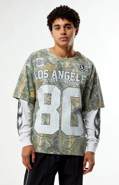 Pacsun Men's Camo La Division 80 Layered Long Sleeve T-shirt In Camouflage In Green