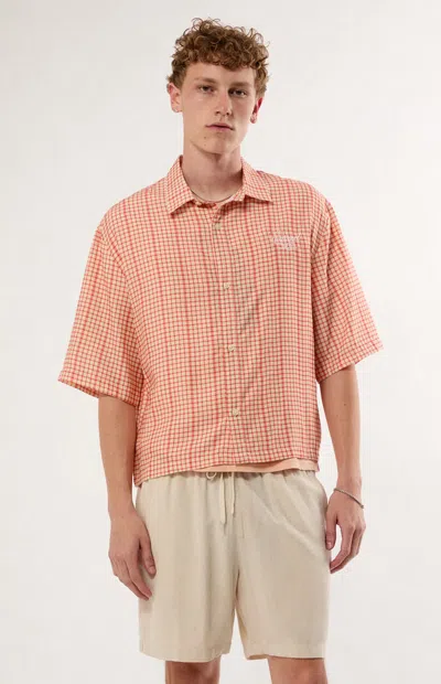 Pacsun Men's Carmel Plaid Short Sleeve Button Down Shirt In Orange In Multi