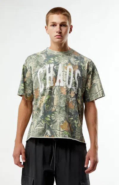 Pacsun Men's Chaos Camo Cropped T-shirt In Green