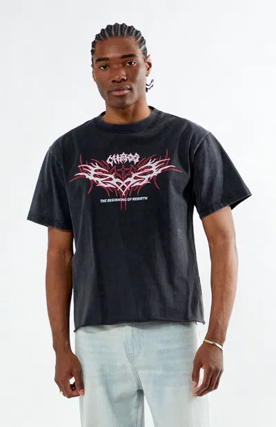 Pacsun Men's Chaos Cropped T-shirt In Washed Black In Blue