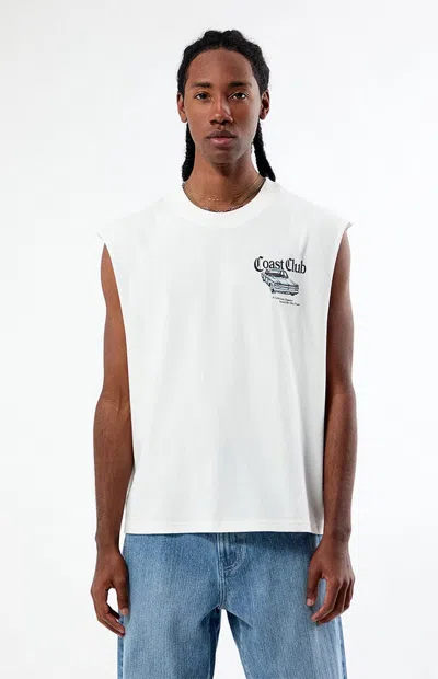 Pacsun Men's Coast Club Cut Off Muscle T-shirt In White