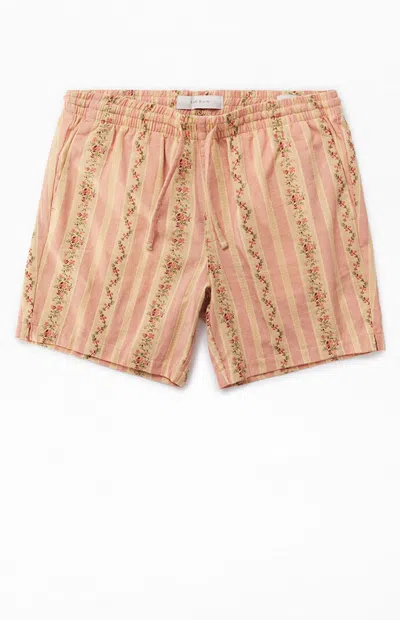 Pacsun Men's Coral Striped Floral Volley Shorts In Orange