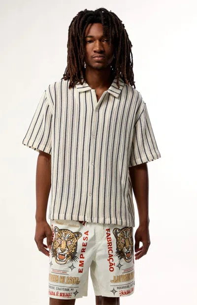 Pacsun Men's Cream Driftwood Striped Textured Camp Shirt In White